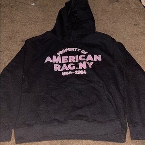 American Rag Charcoal Hoodie with Pink Print